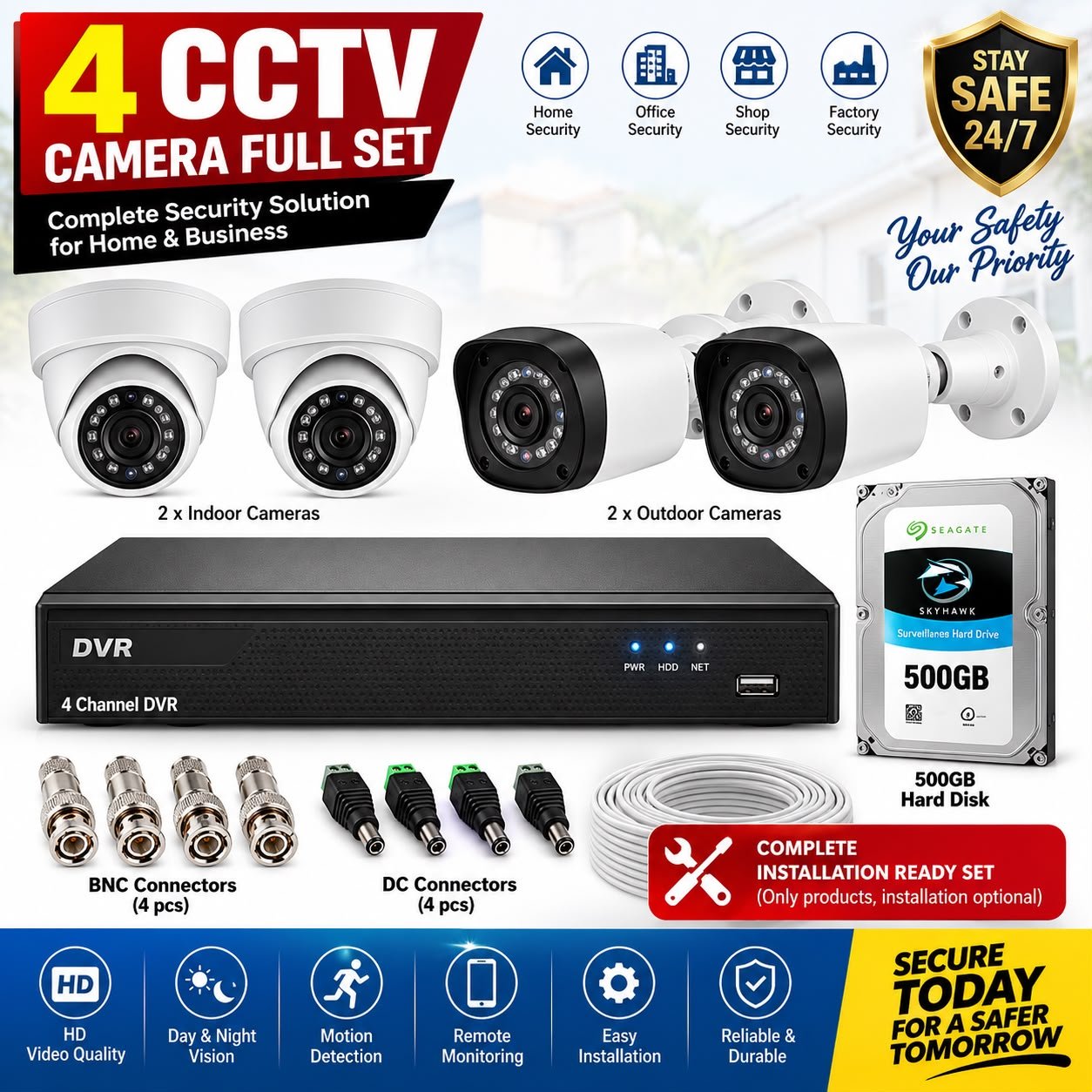 4 cctv camera full set